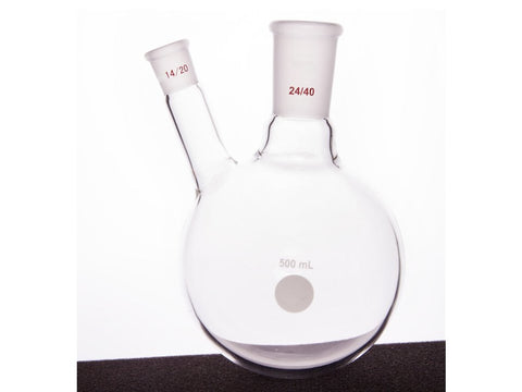 MSE PRO Thick Wall Slanted Two-Mouth Bottle, High Strength, Middle Grinding Mouth: 24/40, Side Grinding Mouth: 14/20, 500mL
