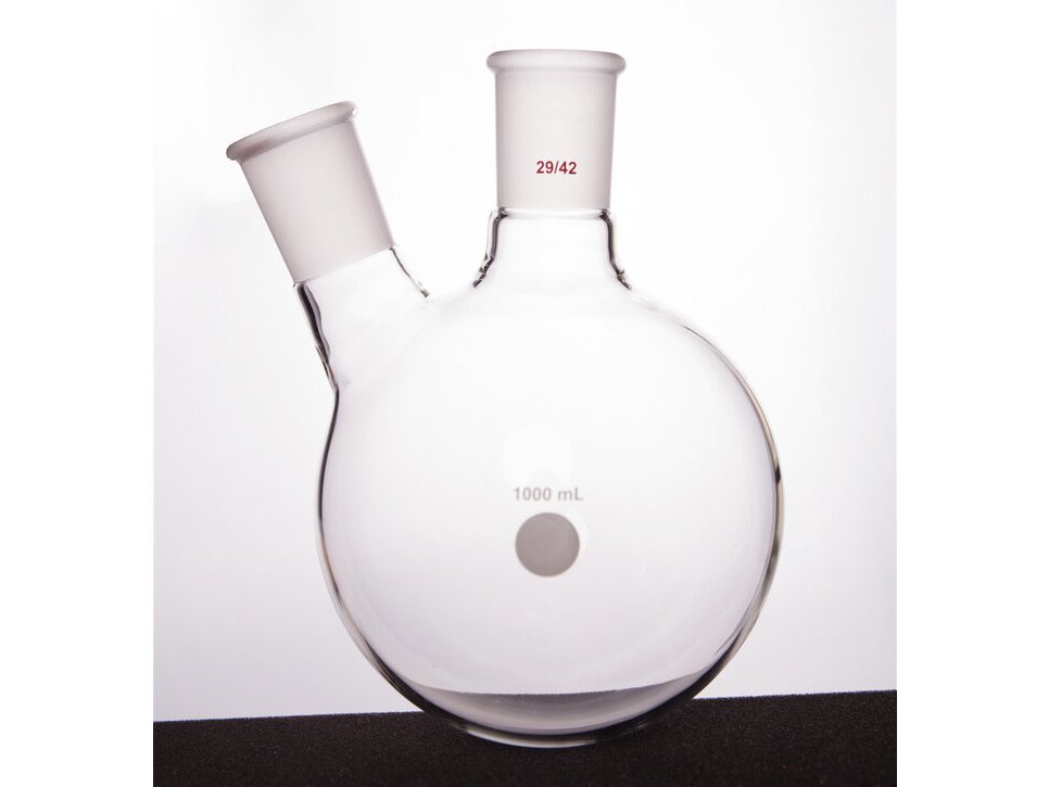 MSE PRO Thick Wall Slanted Two-Mouth Bottle, High Strength, Middle Grinding Mouth: 29/42, Side Grinding Mouth: 29/42, 1000mL