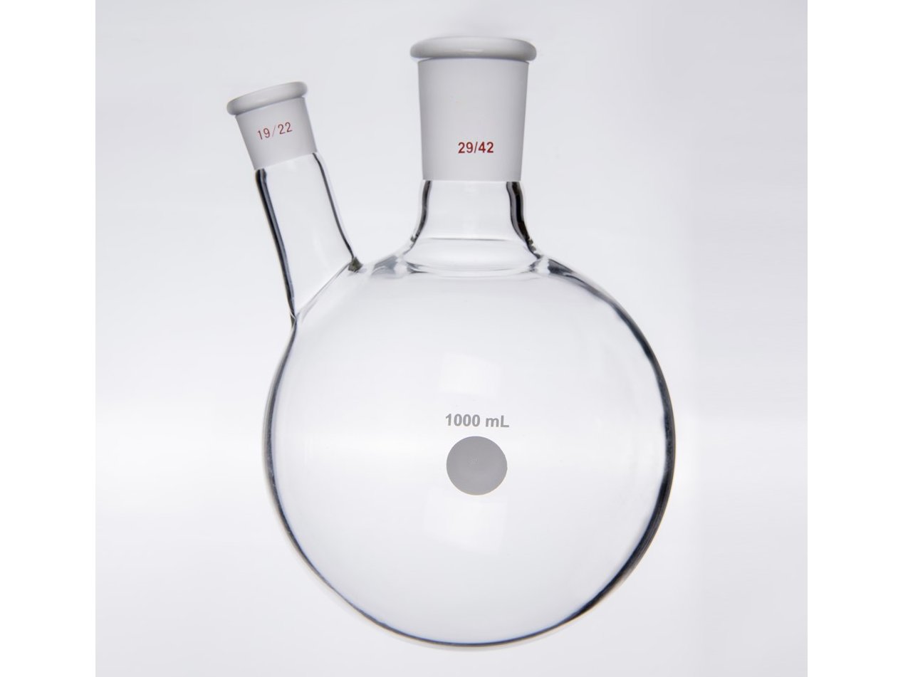 MSE PRO Thick Wall Slanted Two-Mouth Bottle, High Strength, Middle Grinding Mouth: 29/42, Side Grinding Mouth: 19/22, 1000mL