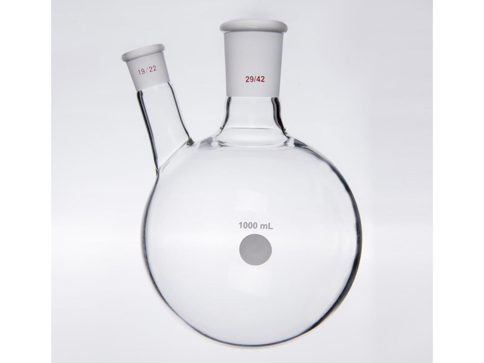 MSE PRO Thick Wall Slanted Two-Mouth Bottle, High Strength, Middle Grinding Mouth: 29/42, Side Grinding Mouth: 19/22, 1000mL