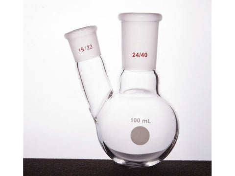 MSE PRO Thick Wall Slanted Two-Mouth Bottle, High Strength, Middle Grinding Mouth: 24/40, Side Grinding Mouth: 19/22, 100mL