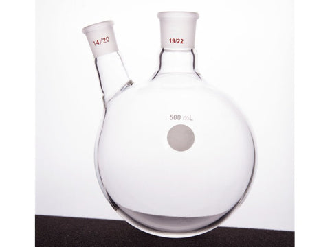 MSE PRO Thick Wall Slanted Two-Mouth Bottle, High Strength, Middle Grinding Mouth: 19/22, Side Grinding Mouth: 14/20, 500mL