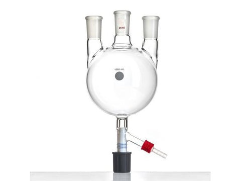 MSE PRO Straight Three-Necked Round Bottom Flask, with 8mm High Vacuum, Main Port: 24/40, Side Port: 24/40, 1000mL