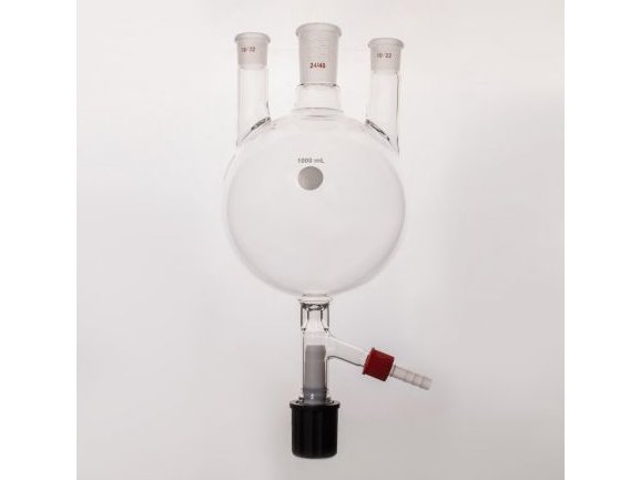 MSE PRO Straight Three-Necked Round Bottom Flask, with 8mm High Vacuum, Main Port: 24/40, Side Port: 19/22, 1000mL