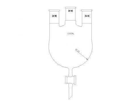 MSE PRO Three-Necked Round Bottom Flask, PTFE Stopcock, Middle Grinding Mouth: 24/40, Side Grinding Mouth: 24/40, 1000mL