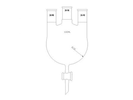 MSE PRO Three-Necked Round Bottom Flask, PTFE Stopcock, Middle Grinding Mouth: 24/40, Side Grinding Mouth: 24/40, 1000mL