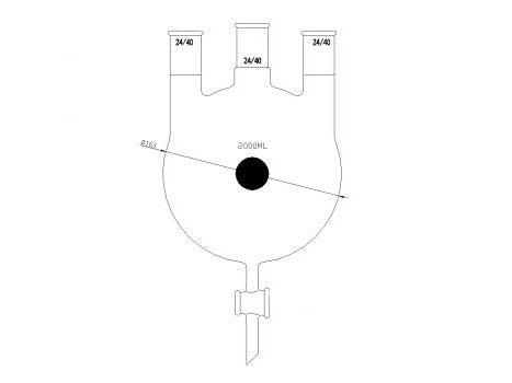 MSE PRO Three-Necked Round Bottom Flask, PTFE Stopcock, Middle Grinding Mouth: 24/40, Side Grinding Mouth: 24/40, 2000mL