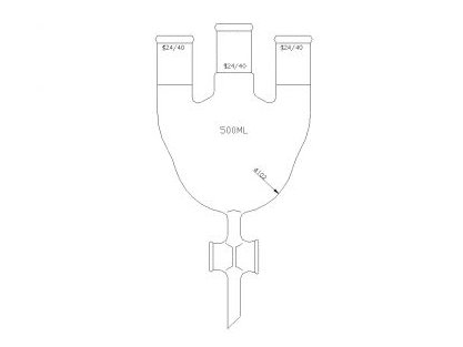 MSE PRO Three-Necked Round Bottom Flask, PTFE Stopcock, Middle Grinding Mouth: 24/40, Side Grinding Mouth: 24/40, 500mL