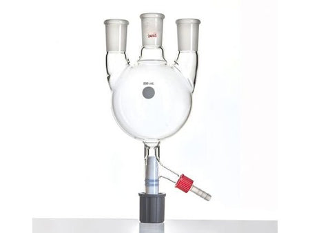 MSE PRO Straight Three-Necked Round Bottom Flask, with 8mm High Vacuum, Main Port: 24/40, Side Port: 24/40, 500mL