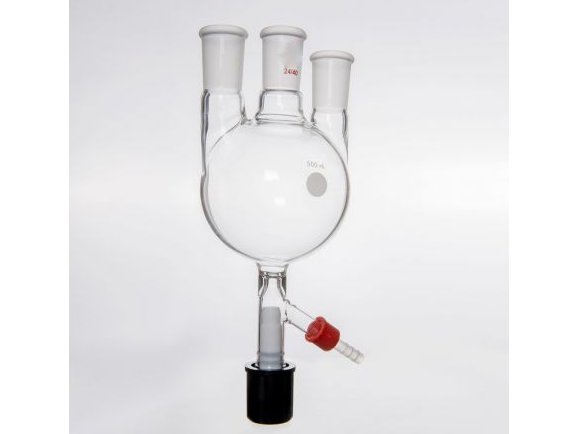 MSE PRO Straight Three-Necked Round Bottom Flask, with 8mm High Vacuum, Main Port: 24/40, Side Port: 19/22, 500mL