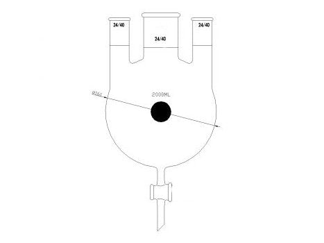MSE PRO Three-Necked Round Bottom Flask, PTFE Stopcock, Middle Grinding Mouth: 45/50, Side Grinding Mouth: 24/40, 2000mL