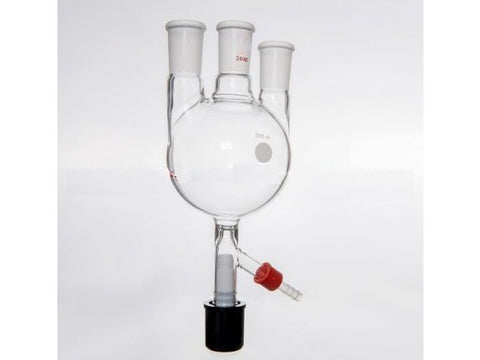 MSE PRO Straight Three-Necked Round Bottom Flask, with 8mm High Vacuum, Main Port: 29/42, Side Port: 24/40, 2000mL