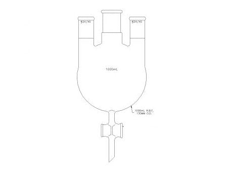 MSE PRO Three-Necked Round Bottom Flask, PTFE Stopcock, Middle Grinding Mouth: 29/42, Side Grinding Mouth: 24/40, 1000mL