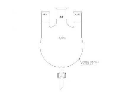MSE PRO Three-Necked Round Bottom Flask, PTFE Stopcock, Middle Grinding Mouth: 29/42, Side Grinding Mouth: 24/40, 2000mL - MSE Supplies LLC