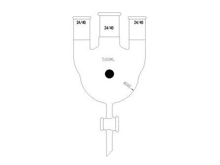 MSE PRO Three-Necked Round Bottom Flask, PTFE Stopcock, Middle Grinding Mouth: 29/42, Side Grinding Mouth: 24/40, 500mL