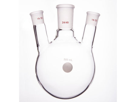 MSE PRO Slanted Three-Mouth Ball Bottle, Thick Wall and High Strength, Middle Grinding Mouth: 24/40, Side Grinding Mouth: 19/22, 500mL