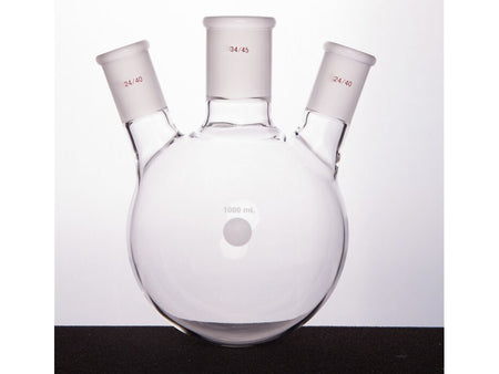 MSE PRO Slanted Three-Mouth Ball Bottle, Thick Wall and High Strength, Middle Grinding Mouth: 34/45, Side Grinding Mouth: 24/40, 1000mL