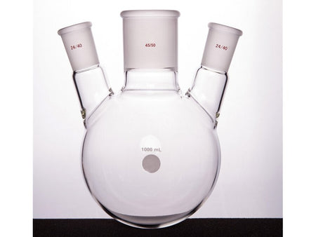 MSE PRO Slanted Three-Mouth Ball Bottle, Thick Wall and High Strength, Middle Grinding Mouth: 45/50, Side Grinding Mouth: 24/40, 1000mL