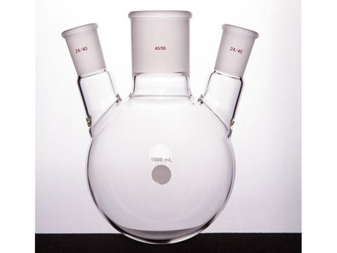 MSE PRO Slanted Three-Mouth Ball Bottle, Thick Wall and High Strength, Middle Grinding Mouth: 45/50, Side Grinding Mouth: 24/40, 1000mL