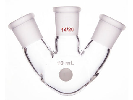 MSE PRO Slanted Three-Mouth Ball Bottle, Thick Wall and High Strength, Middle Grinding Mouth: 14/20, Side Grinding Mouth: 14/20, 10mL
