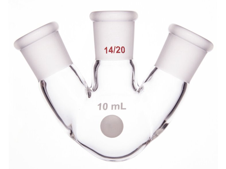 MSE PRO Slanted Three-Mouth Ball Bottle, Thick Wall and High Strength, Middle Grinding Mouth: 14/20, Side Grinding Mouth: 14/20, 10mL