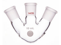 MSE PRO Slanted Three-Mouth Ball Bottle, Thick Wall and High Strength, Middle Grinding Mouth: 14/20, Side Grinding Mouth: 14/20, 10mL