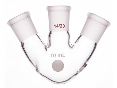 MSE PRO Slanted Three-Mouth Ball Bottle, Thick Wall and High Strength, Middle Grinding Mouth: 14/20, Side Grinding Mouth: 14/20, 10mL