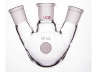 MSE PRO Slanted Three-Mouth Ball Bottle, Thick Wall and High Strength, Middle Grinding Mouth: 14/20, Side Grinding Mouth: 14/20, 50mL