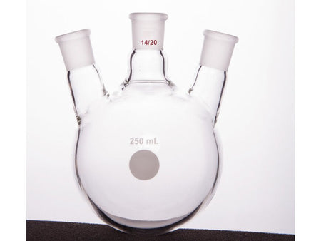 MSE PRO Slanted Three-Mouth Ball Bottle, Thick Wall and High Strength, Middle Grinding Mouth: 14/20, Side Grinding Mouth: 14/20, 250mL