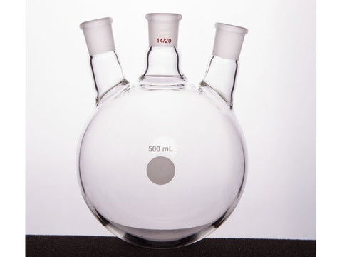 MSE PRO Slanted Three-Mouth Ball Bottle, Thick Wall and High Strength, Middle Grinding Mouth: 14/20, Side Grinding Mouth: 14/20, 500mL