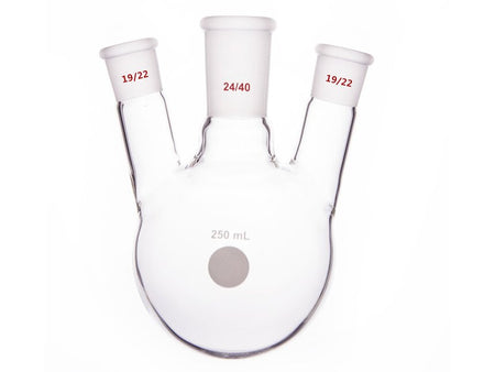 MSE PRO Slanted Three-Mouth Ball Bottle, Thick Wall and High Strength, Middle Grinding Mouth: 24/40, Side Grinding Mouth: 19/22, 250mL