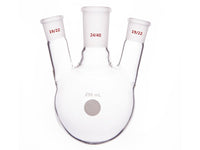 MSE PRO Slanted Three-Mouth Ball Bottle, Thick Wall and High Strength, Middle Grinding Mouth: 24/40, Side Grinding Mouth: 19/22, 250mL