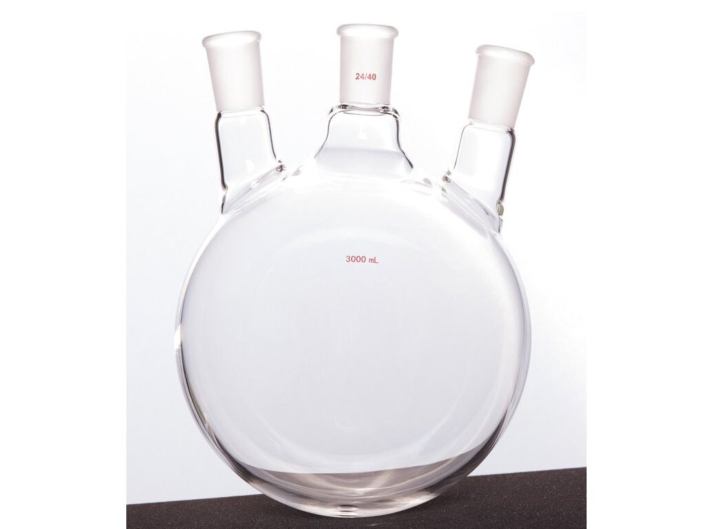 MSE PRO Slanted Three-Mouth Ball Bottle, Thick Wall and High Strength, Middle Grinding Mouth: 24/40, Side Grinding Mouth: 24/40, 3000mL