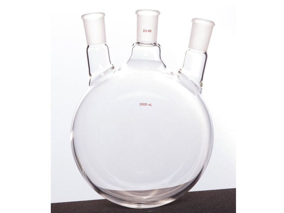 MSE PRO Slanted Three-Mouth Ball Bottle, Thick Wall and High Strength, Middle Grinding Mouth: 24/40, Side Grinding Mouth: 24/40, 3000mL