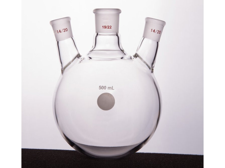 MSE PRO Slanted Three-Mouth Ball Bottle, Thick Wall and High Strength, Middle Grinding Mouth: 19/22, Side Grinding Mouth: 14/20, 500mL