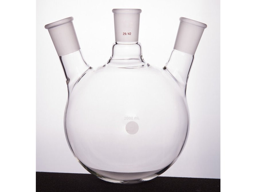 MSE PRO Slanted Three-Mouth Ball Bottle, Thick Wall and High Strength, Middle Grinding Mouth: 29/42, Side Grinding Mouth: 29/42, 2000mL