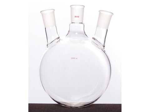 MSE PRO Slanted Three-Mouth Ball Bottle, Thick Wall and High Strength, Middle Grinding Mouth: 29/42, Side Grinding Mouth: 29/42, 3000mL