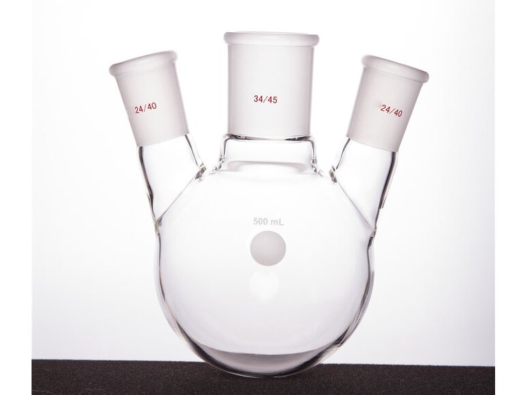 MSE PRO Slanted Three-Mouth Ball Bottle, Thick Wall and High Strength, Middle Grinding Mouth: 34/45, Side Grinding Mouth: 24/40, 500mL