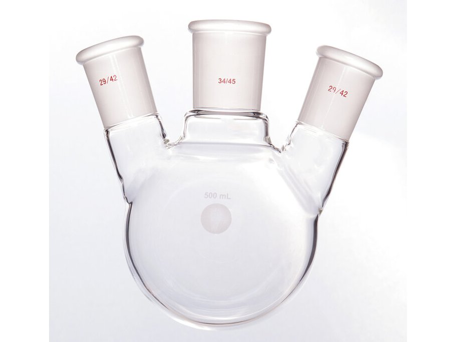 MSE PRO Slanted Three-Mouth Ball Bottle, Thick Wall and High Strength, Middle Grinding Mouth: 34/45, Side Grinding Mouth: 29/42, 500mL