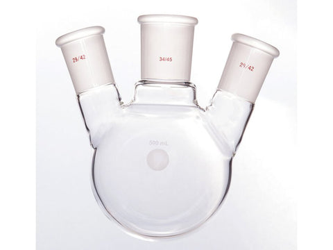 MSE PRO Slanted Three-Mouth Ball Bottle, Thick Wall and High Strength, Middle Grinding Mouth: 34/45, Side Grinding Mouth: 29/42, 500mL