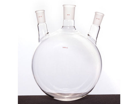 MSE PRO Slanted Three-Mouth Ball Bottle, Thick Wall and High Strength, Middle Grinding Mouth: 34/45, Side Grinding Mouth: 24/40, 5000mL