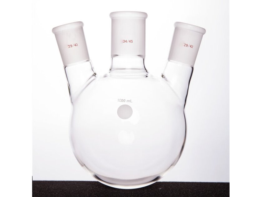 MSE PRO Slanted Three-Mouth Ball Bottle, Thick Wall and High Strength, Middle Grinding Mouth: 34/45, Side Grinding Mouth: 29/42, 1000mL