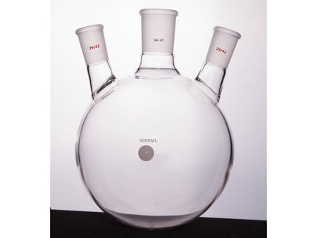 MSE PRO Slanted Three-Mouth Ball Bottle, Thick Wall and High Strength, Middle Grinding Mouth: 34/45, Side Grinding Mouth: 29/42, 5000mL