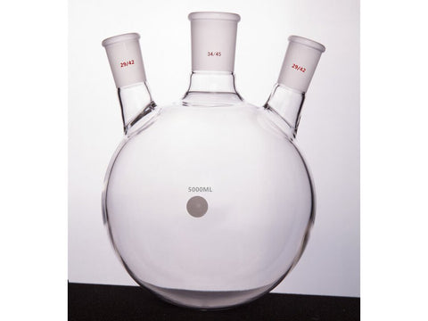 MSE PRO Slanted Three-Mouth Ball Bottle, Thick Wall and High Strength, Middle Grinding Mouth: 34/45, Side Grinding Mouth: 29/42, 5000mL