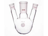 MSE PRO Slanted Three-Mouth Ball Bottle, Thick Wall and High Strength, Middle Grinding Mouth: 24/40, Side Grinding Mouth: 14/20, 100mL