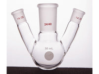 MSE PRO Slanted Three-Mouth Ball Bottle, Thick Wall and High Strength, Middle Grinding Mouth: 24/40, Side Grinding Mouth: 14/20, 50mL