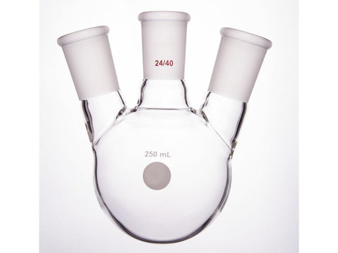 MSE PRO Slanted Three-Mouth Ball Bottle, Thick Wall and High Strength, Middle Grinding Mouth: 24/40, Side Grinding Mouth: 24/40, 250mL