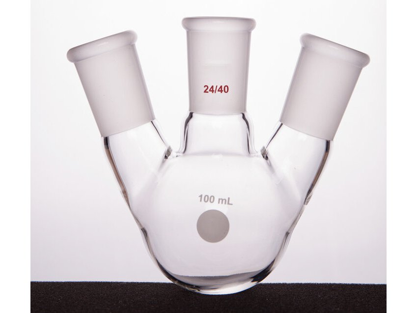 MSE PRO Slanted Three-Mouth Ball Bottle, Thick Wall and High Strength, Middle Grinding Mouth: 24/40, Side Grinding Mouth: 24/40, 100mL
