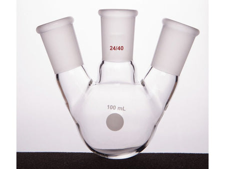 MSE PRO Slanted Three-Mouth Ball Bottle, Thick Wall and High Strength, Middle Grinding Mouth: 24/40, Side Grinding Mouth: 24/40, 100mL