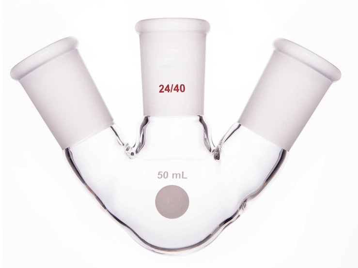 MSE PRO Slanted Three-Mouth Ball Bottle, Thick Wall and High Strength, Middle Grinding Mouth: 24/40, Side Grinding Mouth: 24/40, 50mL